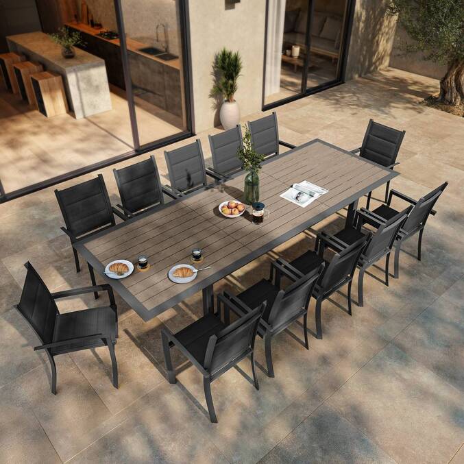 Table de jardin extensible ALLURE Effet bois muscade & Graphite
