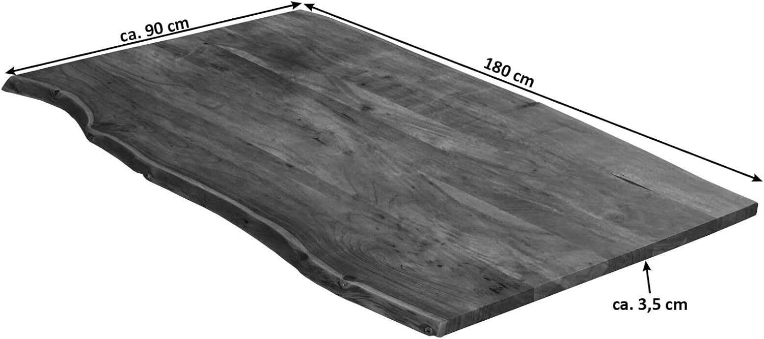 SAM Tischplatte 180x90 cm | Holzplatte Akazienholz massiv + nussbaumfarben + lackiert | Baumkanten-Platte für Heimwerker, Arbeitsplatten, Tische & UVM. | Kombinierbar mit unseren Tischgestellen