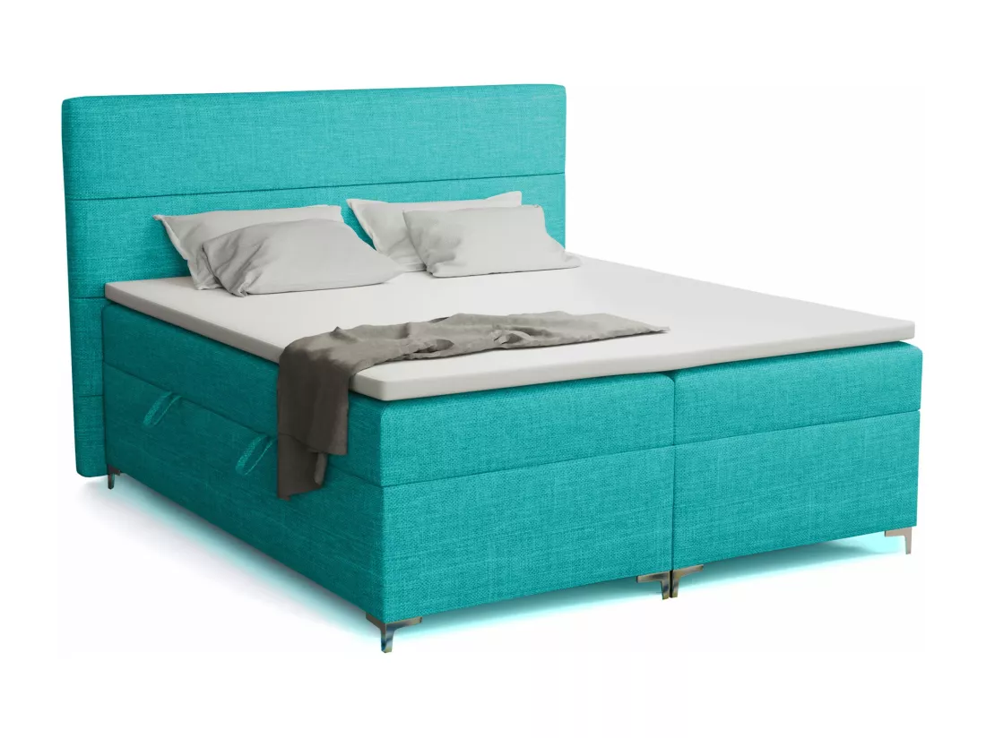 Lit boxspring avec surmatelas Verdalen LED, 180x200 cm, Orinoco 85 (Bleu turquoise)