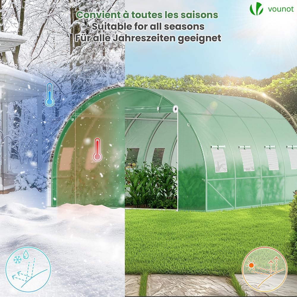 VOUNOT® Gewächshaus Foliengewächshaus Winterfest Tomatenhaus Folientunnel, 4x3x2m 12m² Grün