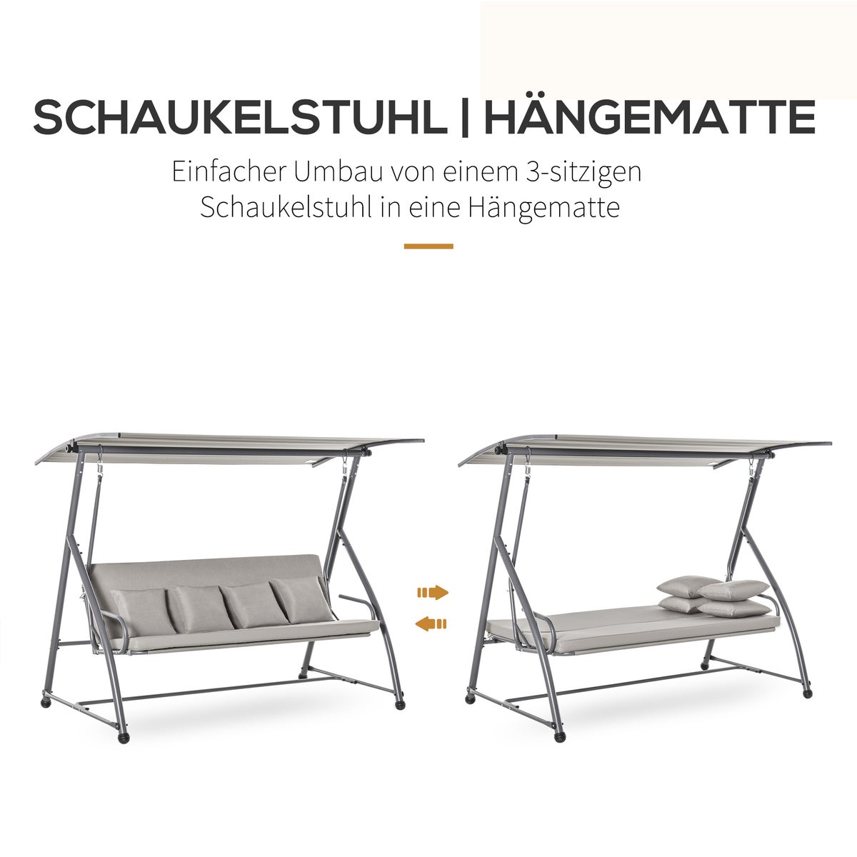 Outsunny Hollywood Swing, 3-zits tuinschommel met verstelbare luifel, 215 x 120 x 165 cm, polyester, bruin
