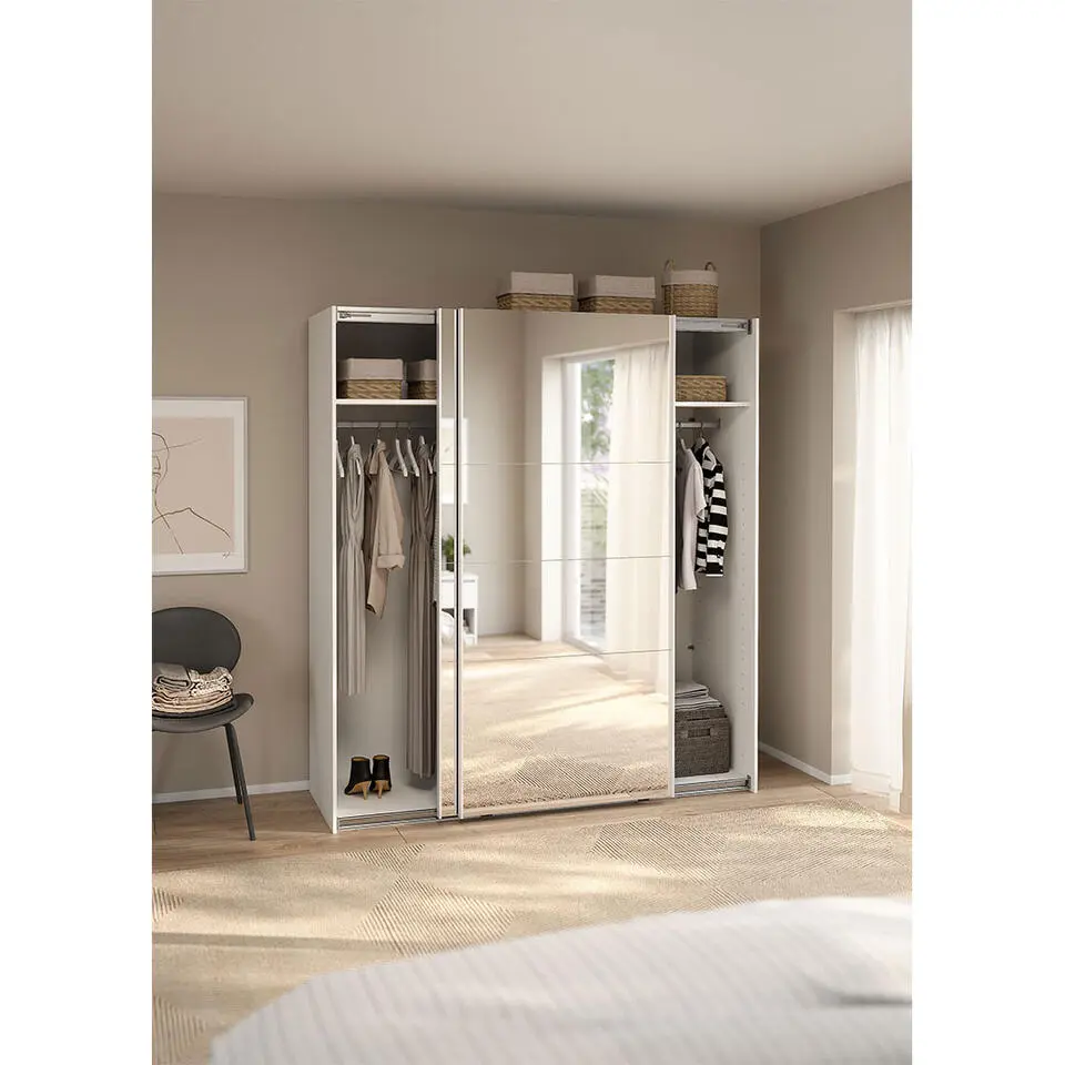 Hioshop Catania schuifdeurkast 2 deuren met spiegel 180x200cm wit