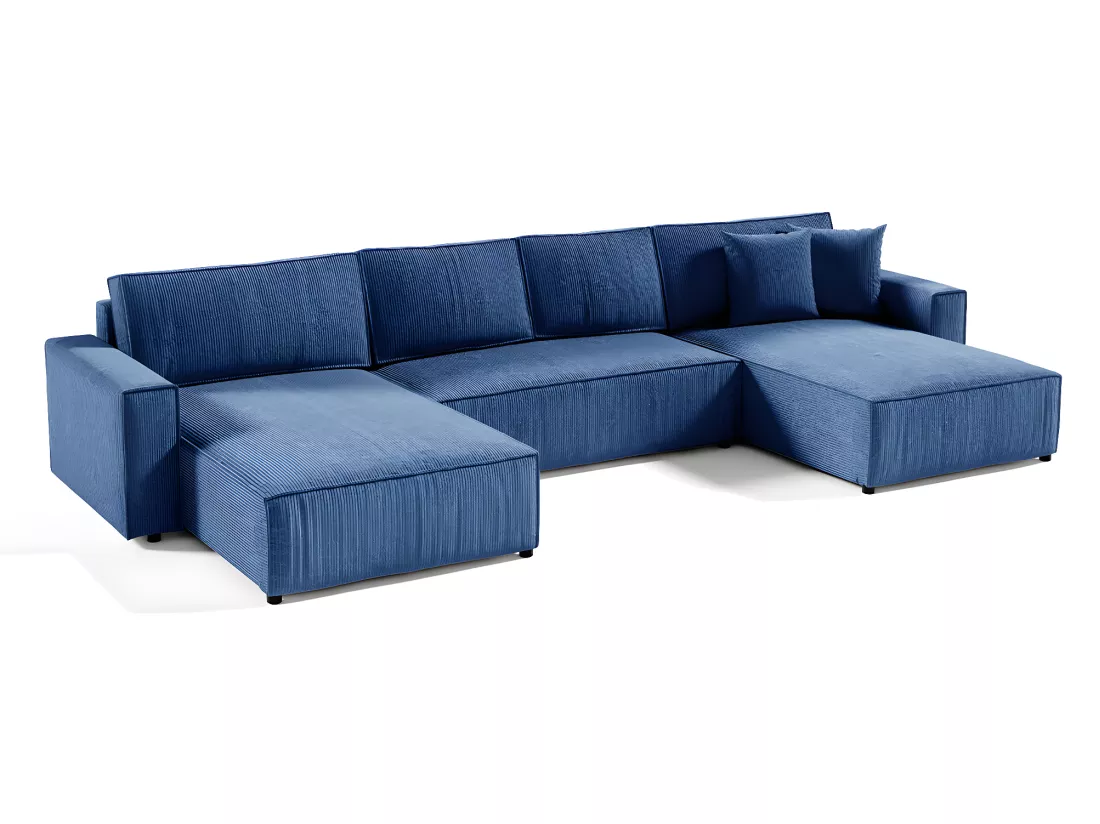 Canapé U 5 places convertible coffre Isaac velours côtelé Bleu