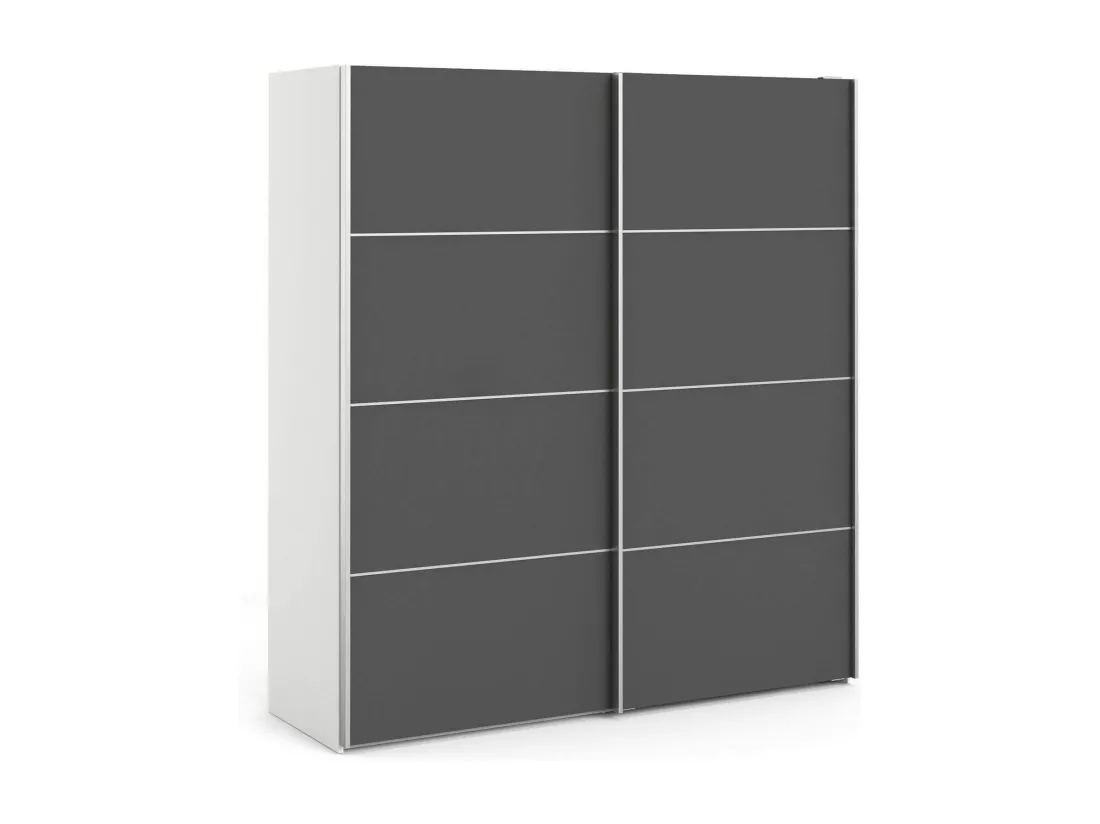 Garde-robe 2 portes Accadia, Meubles de chambre, Penderie de plain-pied, Placard à vêtements, 182x64 h202 cm, Gris et Blanc