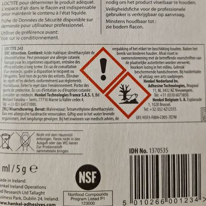 Produit d'entretien Loctite 243 FREIN FILET MOYEN 5 ML Universel