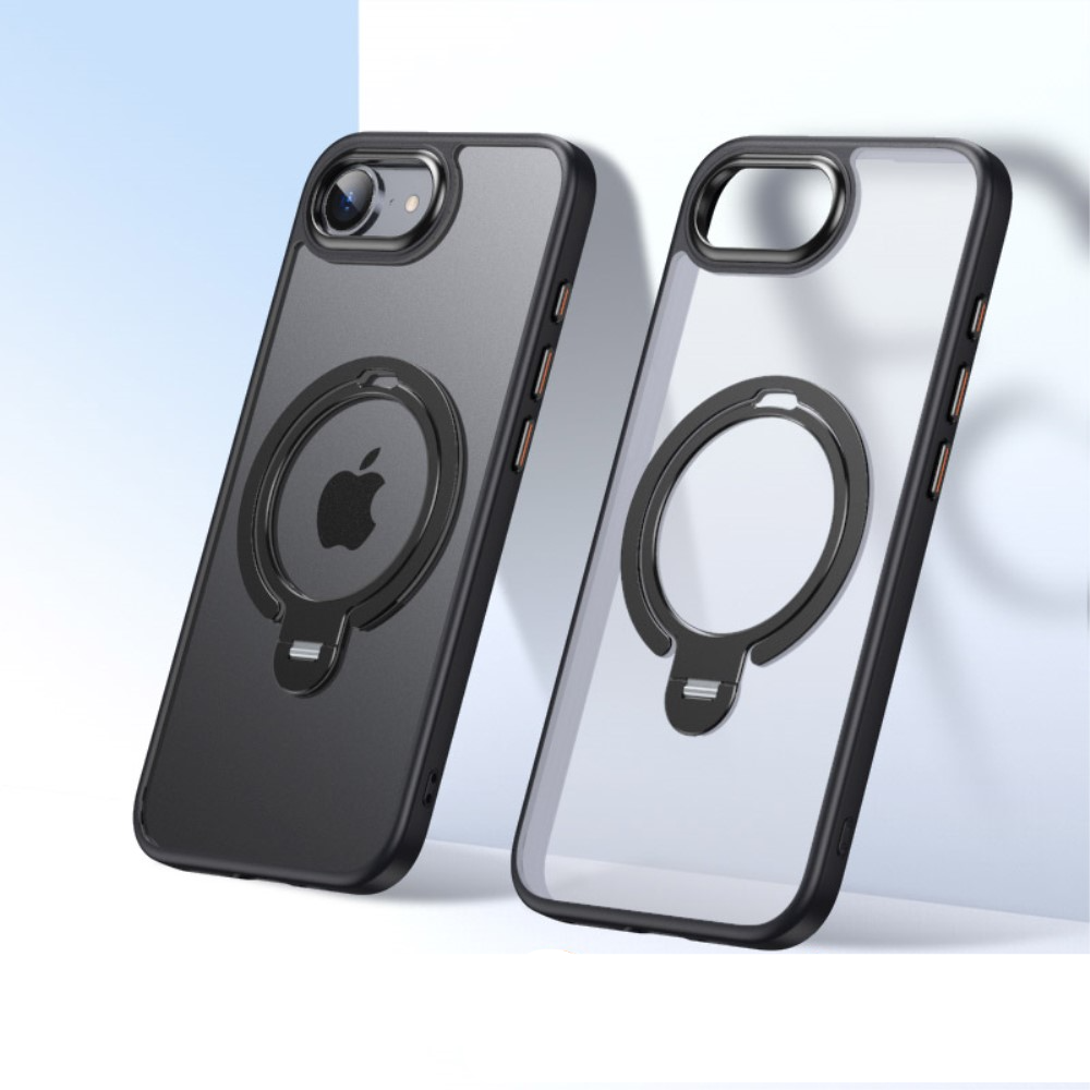 iPhone 16e MagSafe Hybrid Hardcase Hülle mit Acryl Rückseite und TPU Bumper   Kickstand Aufsteller - Schwarz