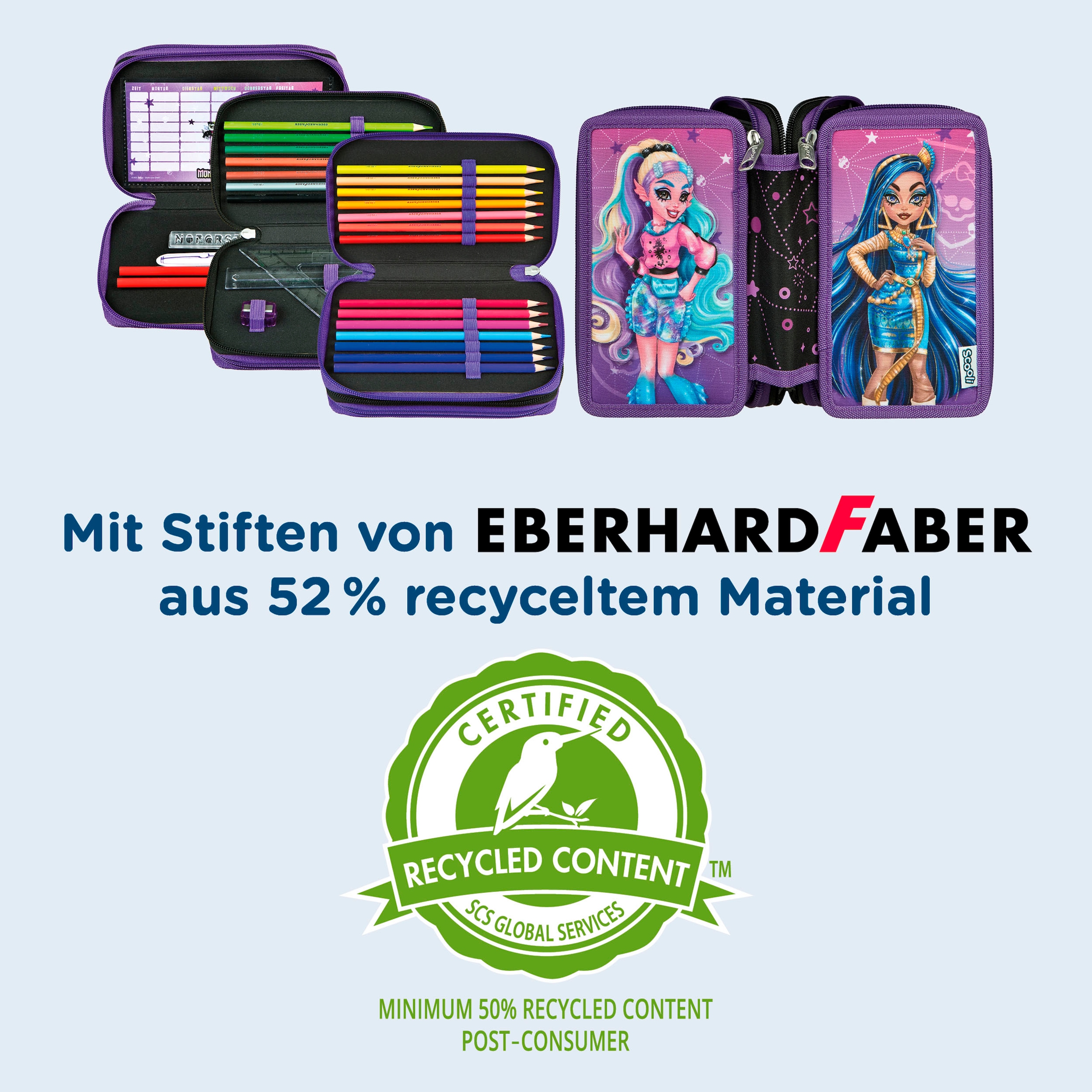 Scooli Federmäppchen »Tripledecker, Monster High« befüllt, inklusive Geodreieck