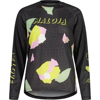 Maloja FurculaM. Langarmtrikot Deep Black Grid Fieldflower Damen