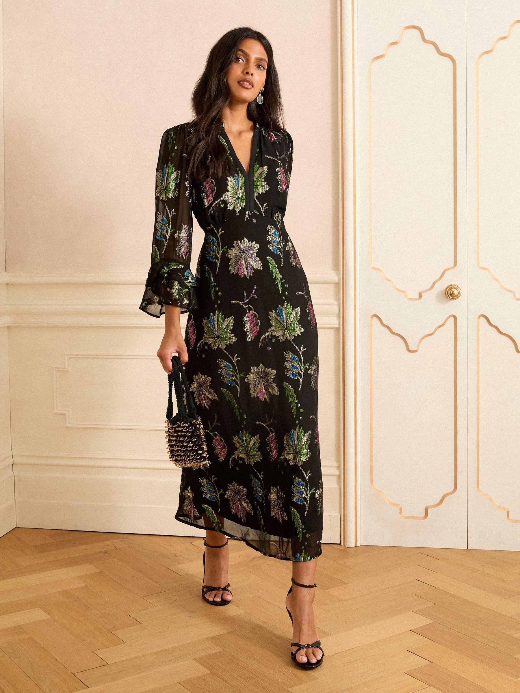 Love & Roses Metallic V-Neck Midi Dress