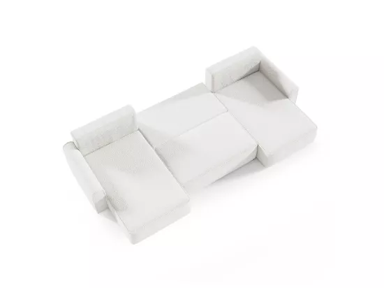 Canapé U 5 places convertible coffre Valentin bouclé Blanc