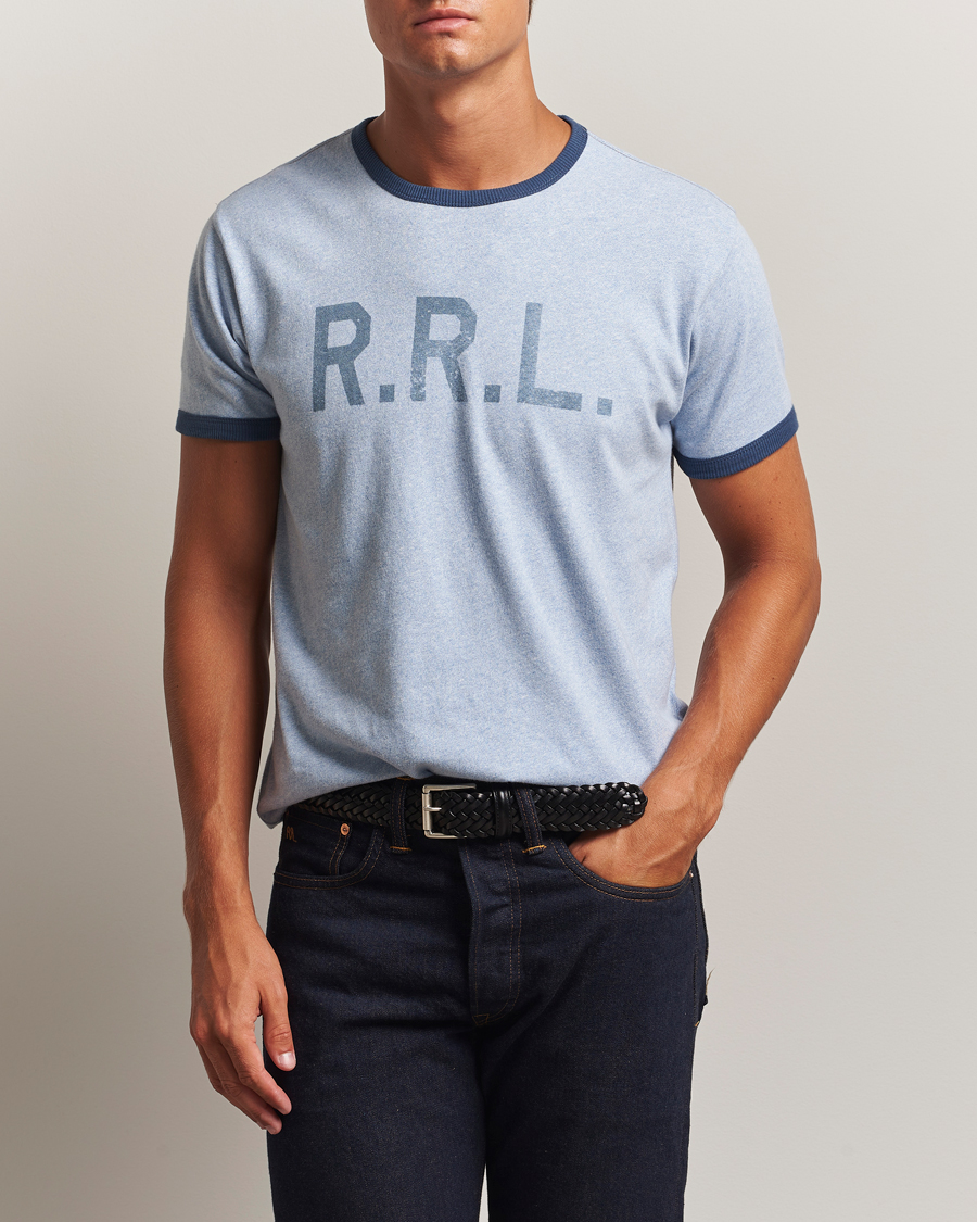 RRL Stencil Ringer T-Shirt Light Blue Heather