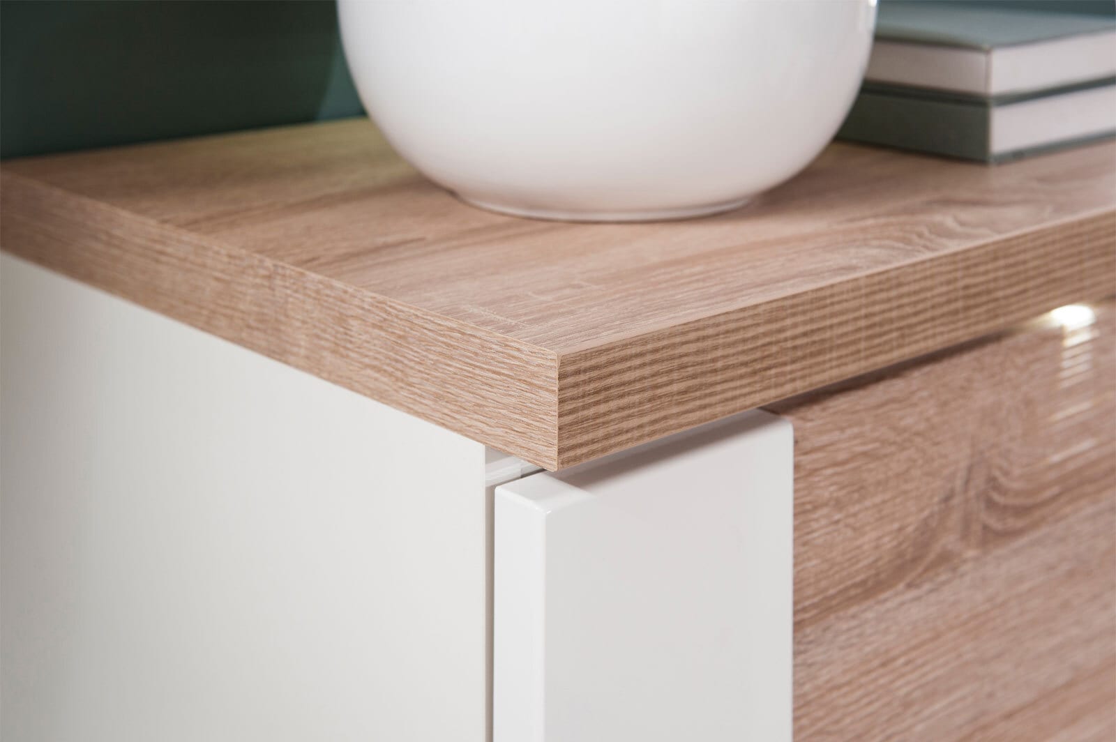 Sideboard Manhattan Weiß Arctic Hochglanz/Eiche Sägerau-Dekor