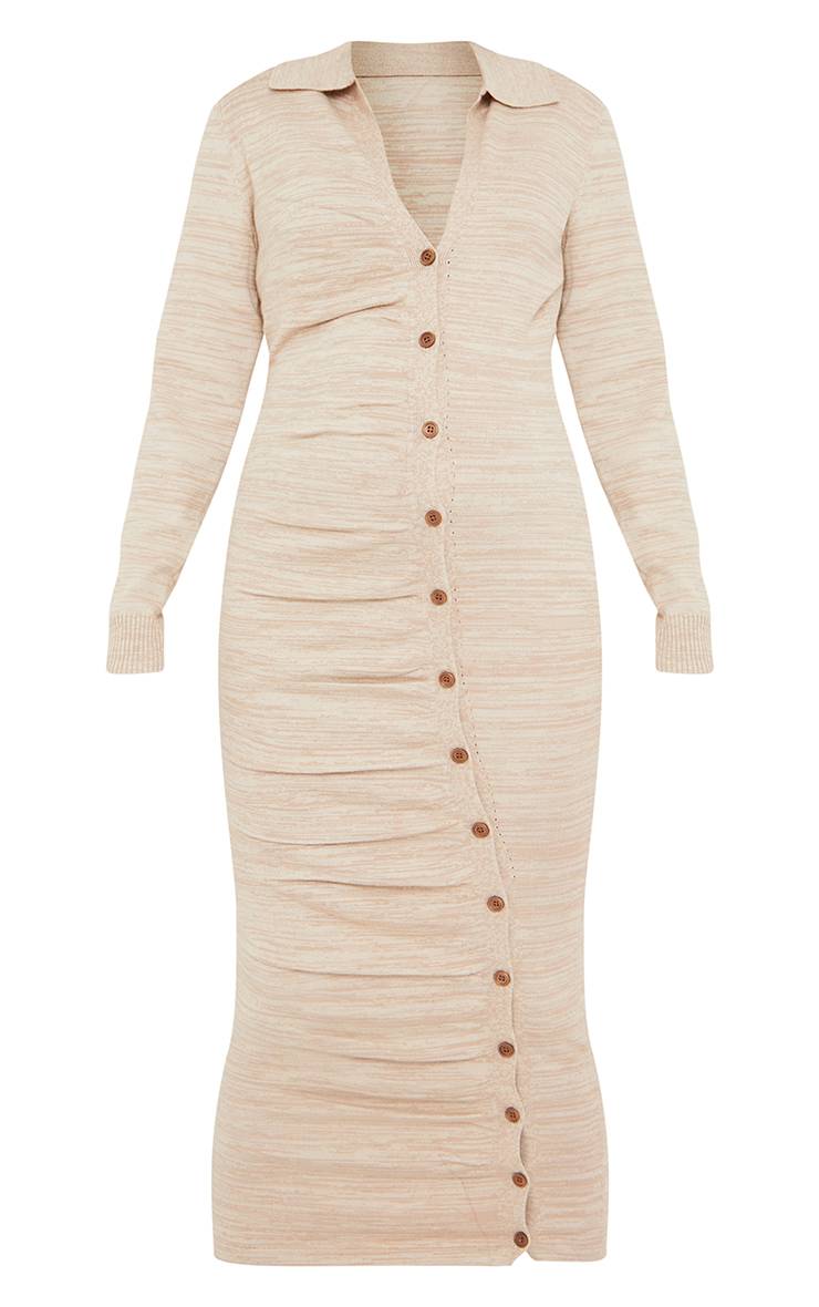 Gris Pierre Robe Midi De Maternité En Maille Avec Boutons Asymétriques Et Fronces Pour Le Ventre