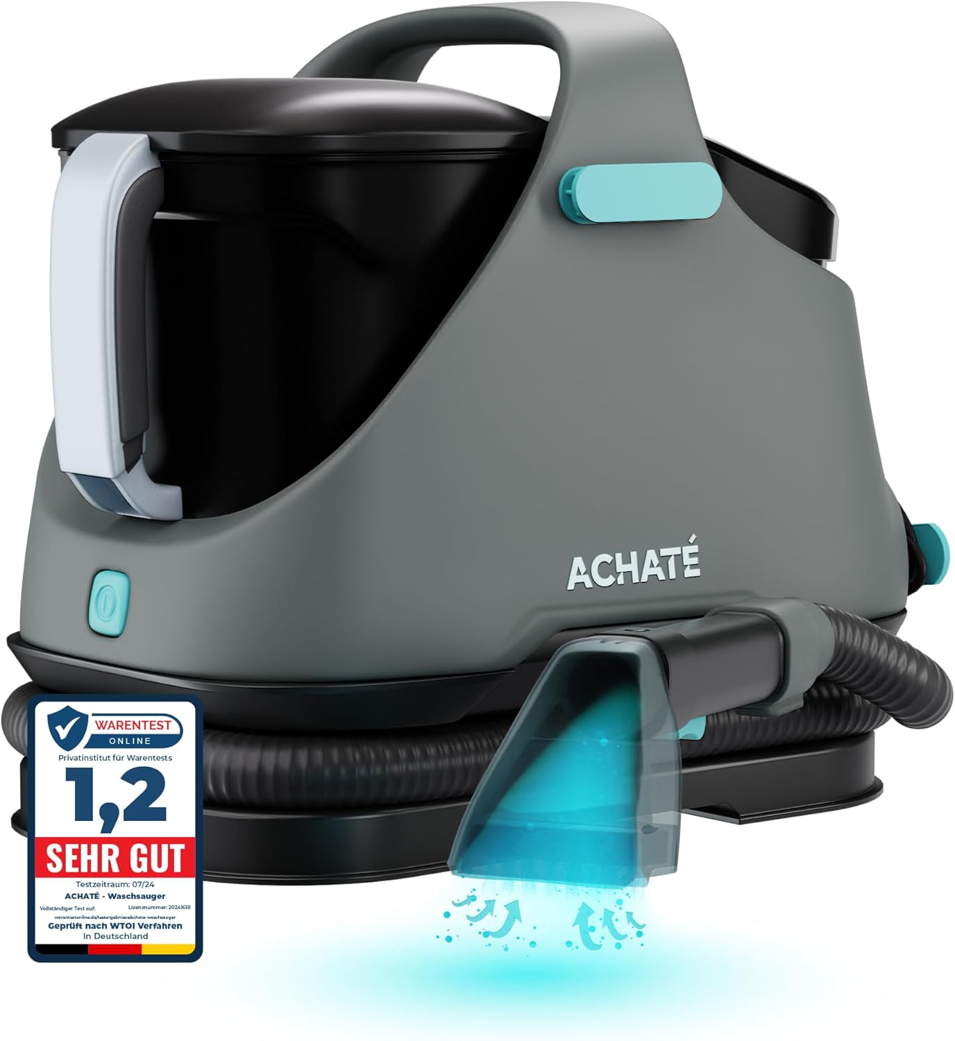 Waschsauger - Fleckenreiniger für Teppich, Sofa, Vorleger, Polster, Treppen, Auto - Leistungsstarker Teppichreiniger - Polsterreiniger Gerät 650W, 1,4L, Grau/Blau