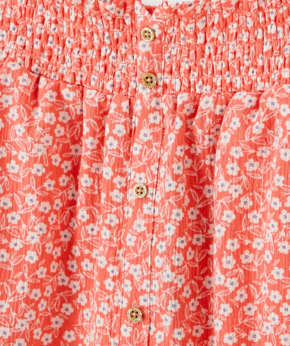 JUPE MI-LONGUE FILLE EN COTON FLEURIE ROSE