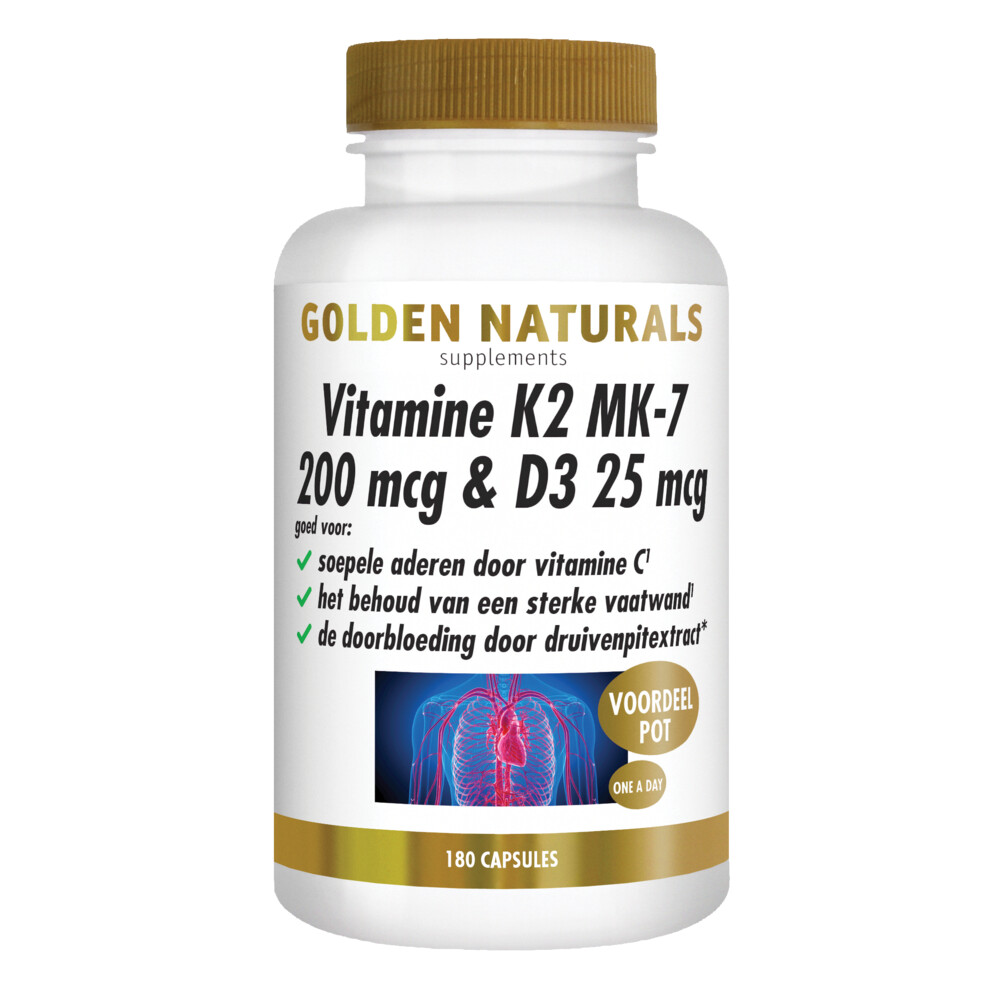 Golden Naturals Vitamine K2 200 mcg & D3 26mcg180 vegacapsules