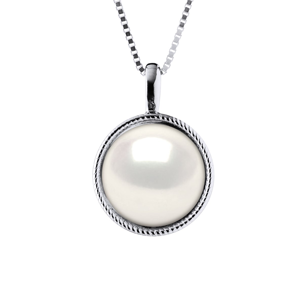 Collier AURA Perle d'Eau Douce 9-10 mm Blanche Argent 925
