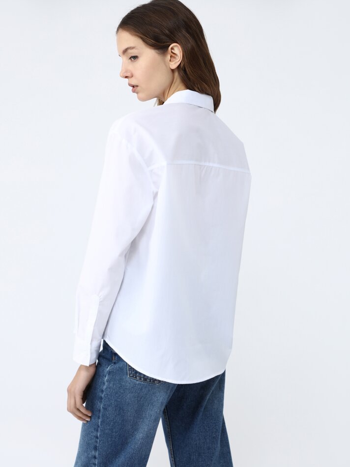 Camisa de popeline de manga comprida - Branca
