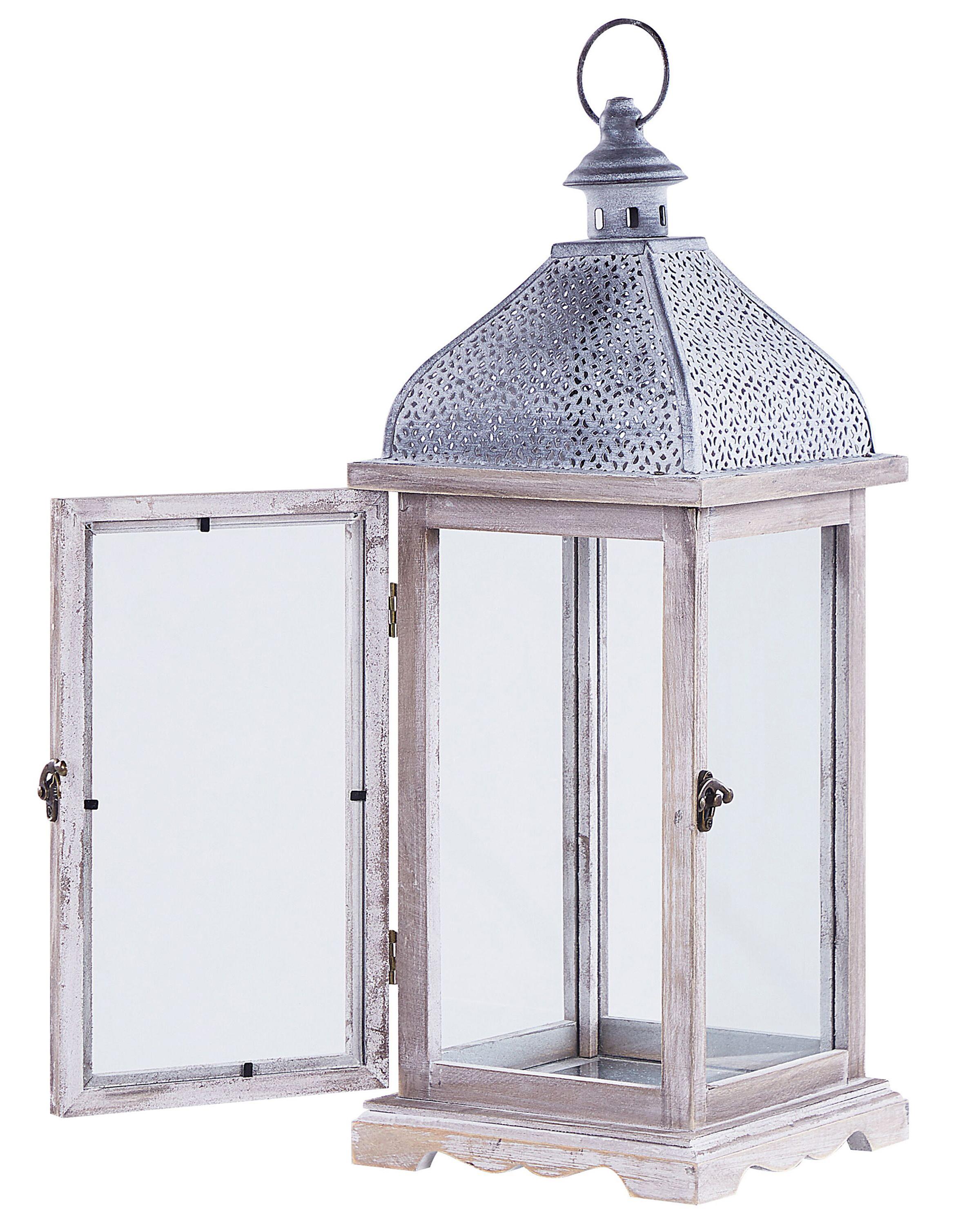 Lantaarn SAMAR Dennenhout 47 cm Wit