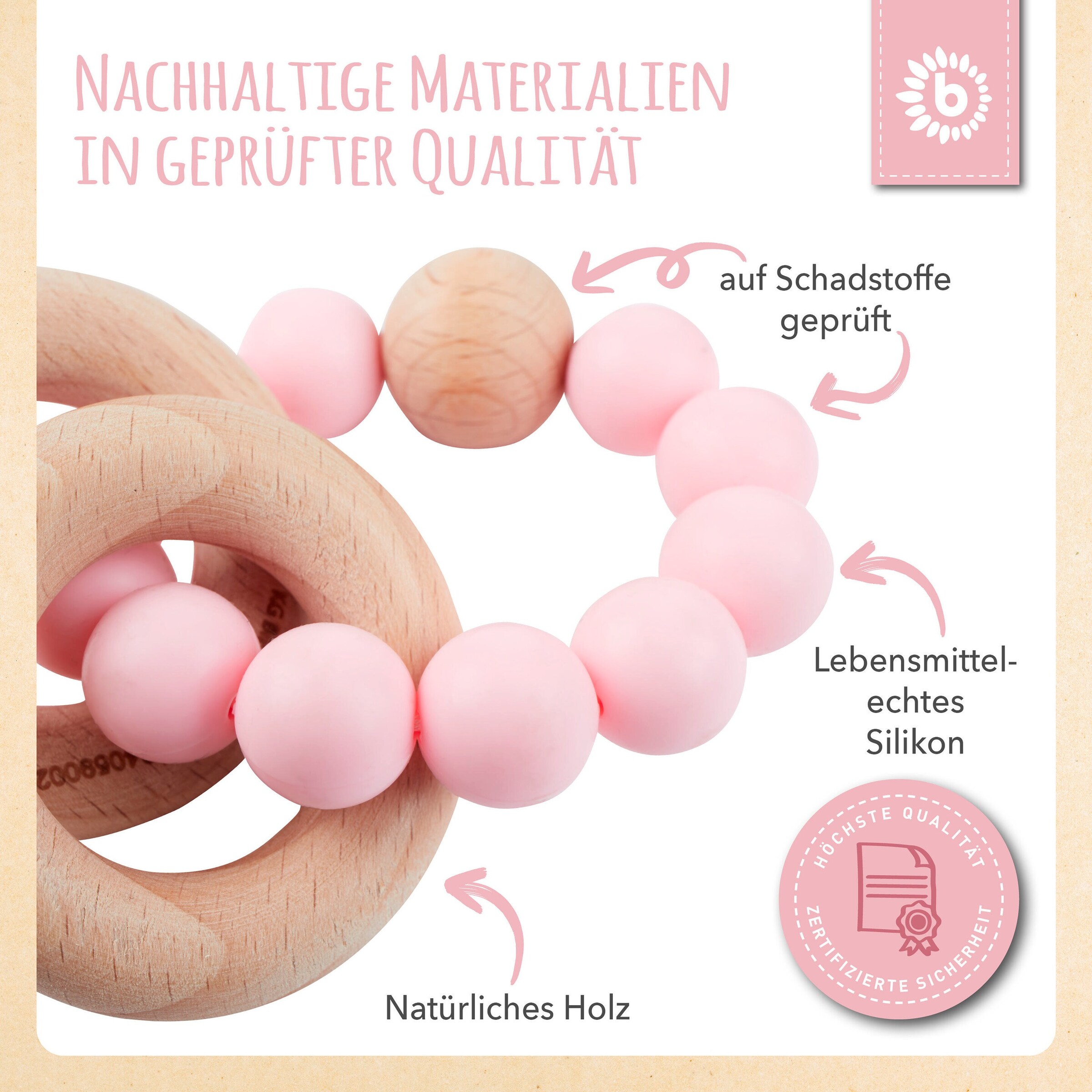 Bieco Beißring mit Silikon Perlen - ab Geburt Rosa
