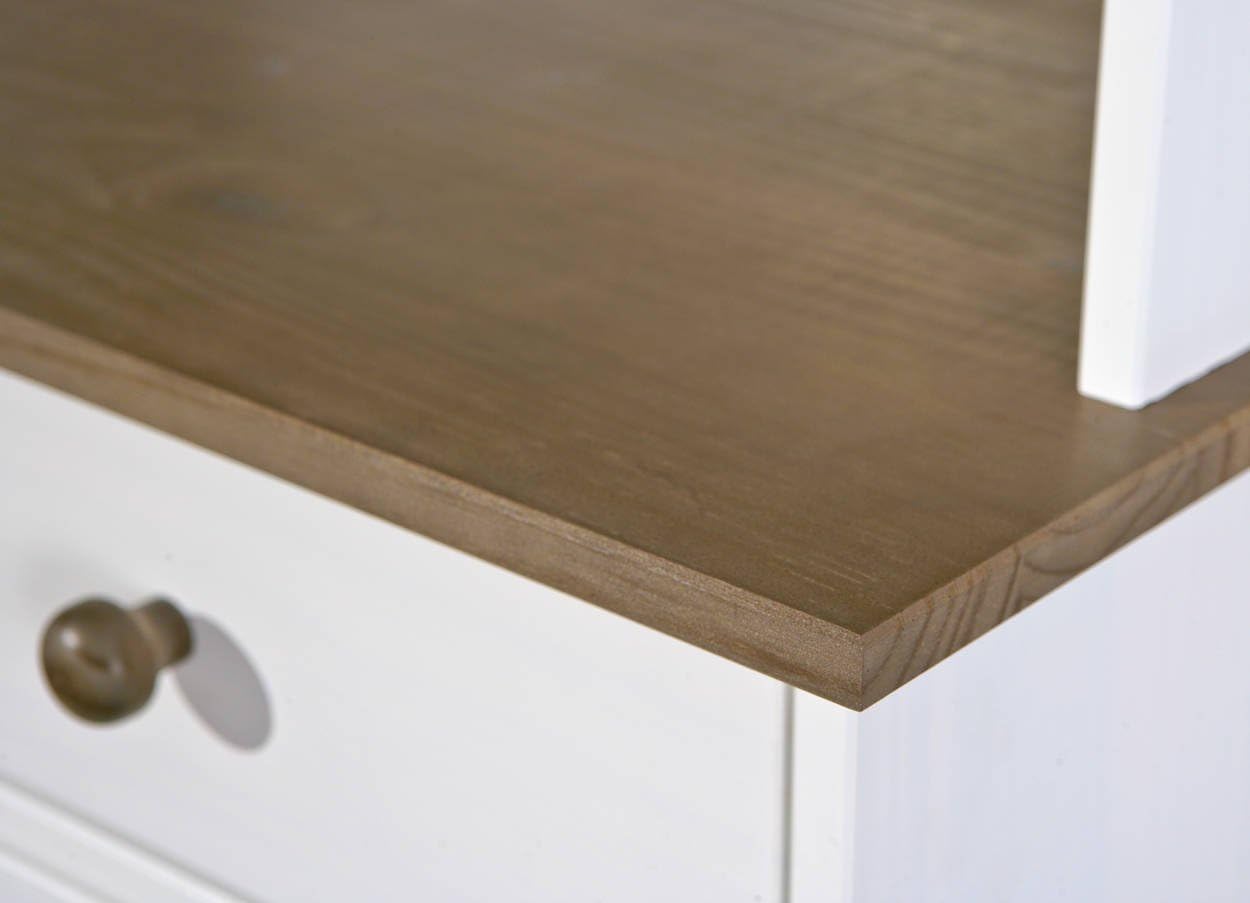 Inter Link – Vitrinenschrank – Buffet-Schrank – Esszimmerschrank – Geschirrschrank - Laudhausstil – Massivholz FSC – 4 Türen – 2 Schubladen – Westerland - 5.2, Weiss / Sepia