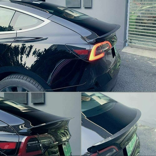 Tesla Model 3 (17-22) Auto Heck Spoiler Selbstklebender KFZ Deko Flügel Carbon Look - Schwarz