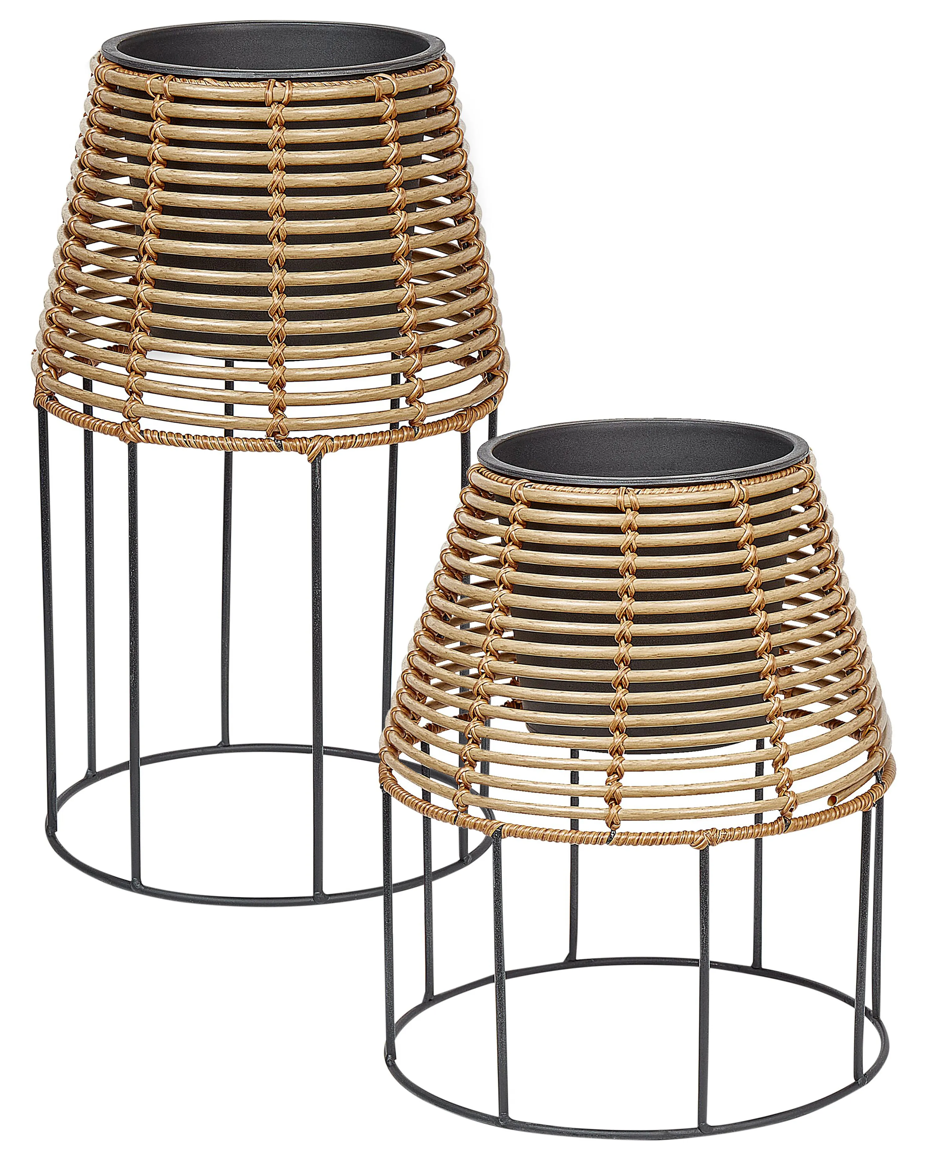 Set van 2 verhoogde bloempotten BORAGO PE rotan 20/21 cm Natuurlijk