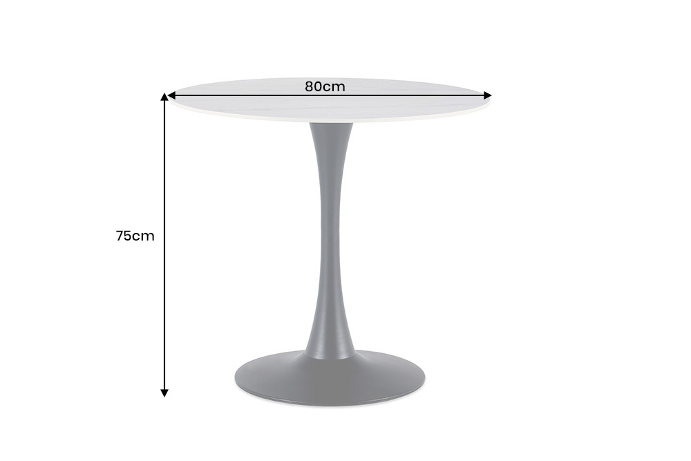 Runder Esstisch LYON 80cm weiß Marmor Keramik Bistrotisch schwarzer Säulenfuß