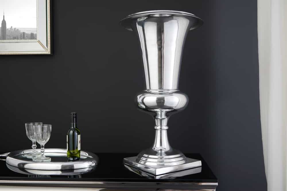 Design Vase GOAL 75cm silber Pflanzen Pokal Aluminium