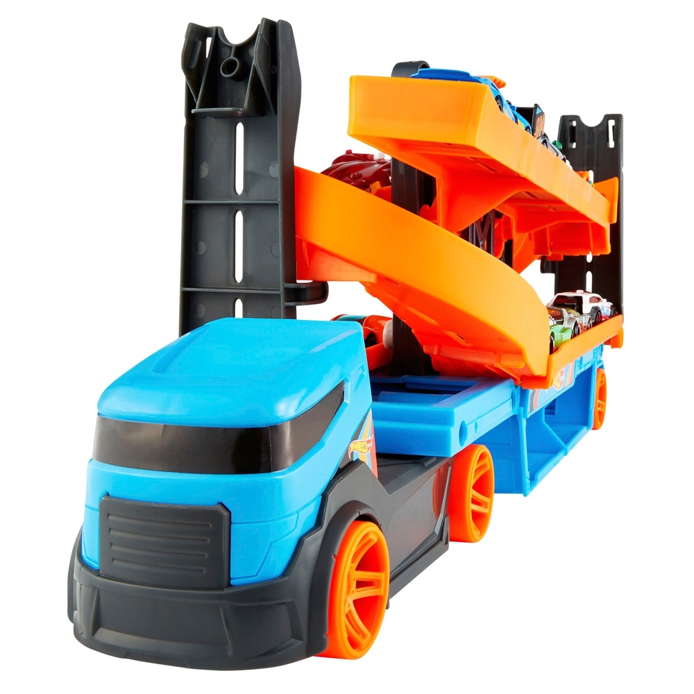 Hot Wheels Lift & Launch Hauler Spielset mit 10 Die-Cast-Fahrzeugen