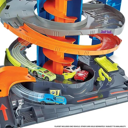 Hot Wheels City Parkgarage Spielset, inkl. 1 Spielzeugauto, Zubehör