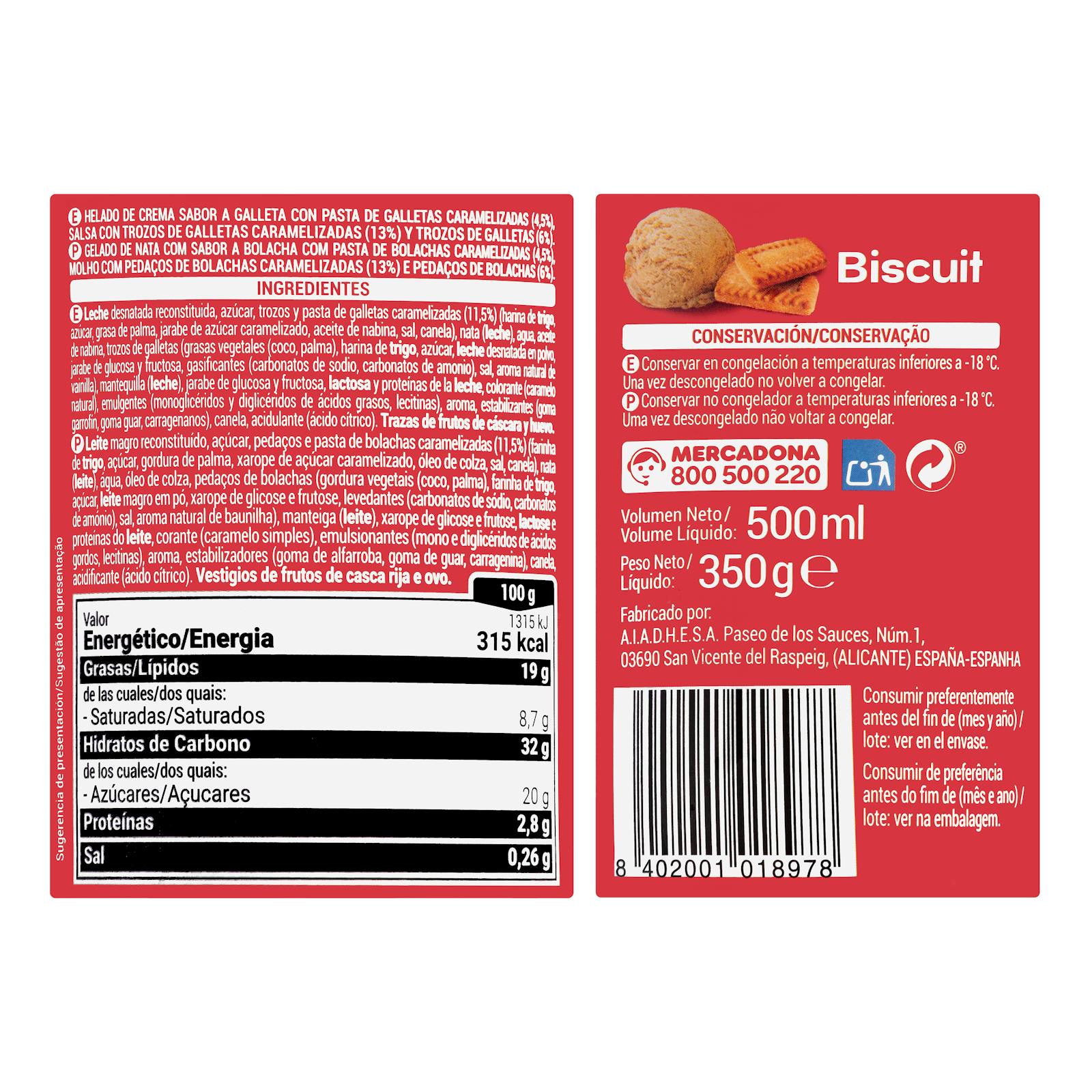 Glace au biscuit Hacendado au goût de biscuit caramélisé