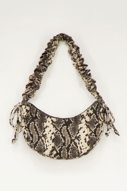 Slangenprint crossbody tas met ruffles