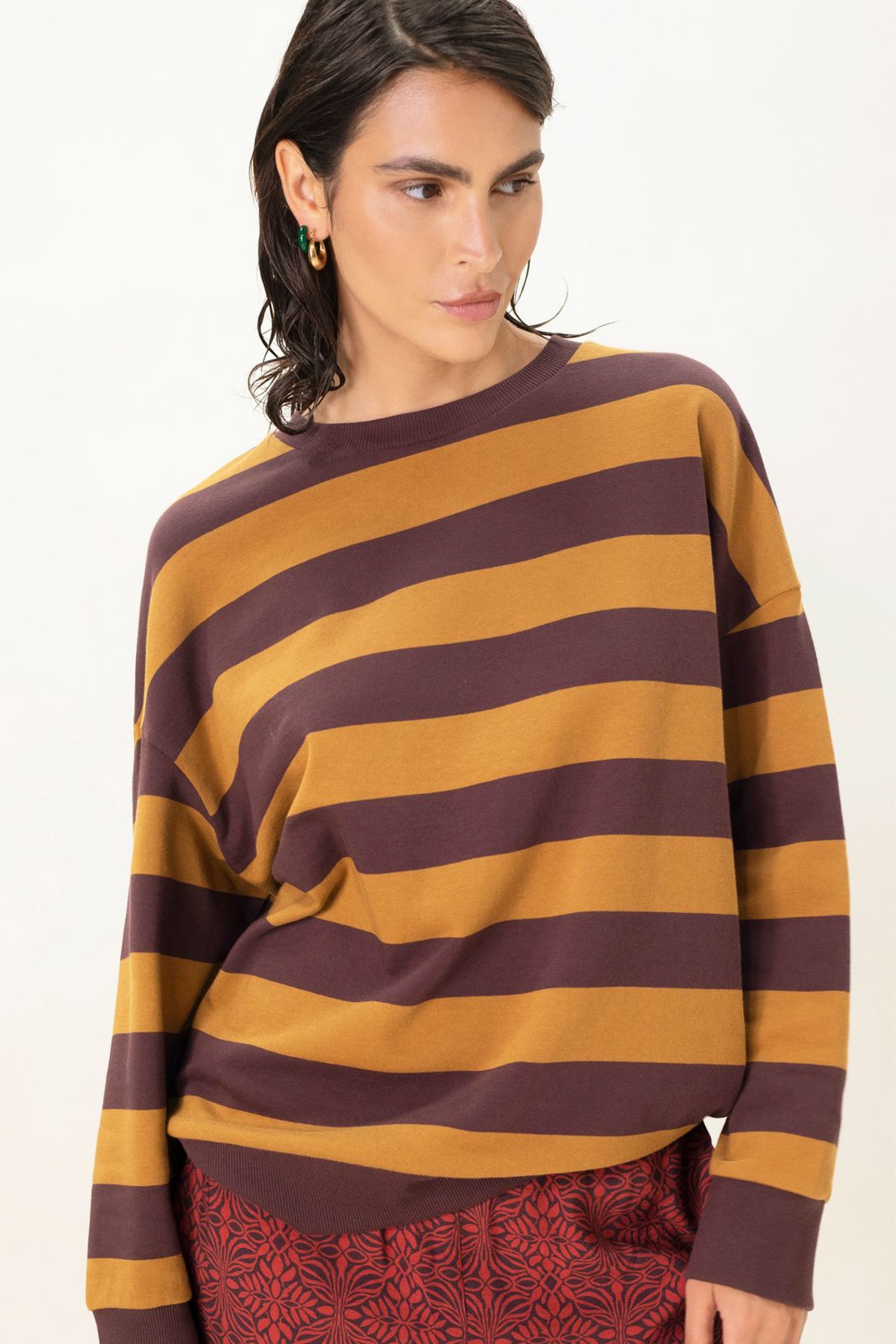 Bruine gestreepte sweater