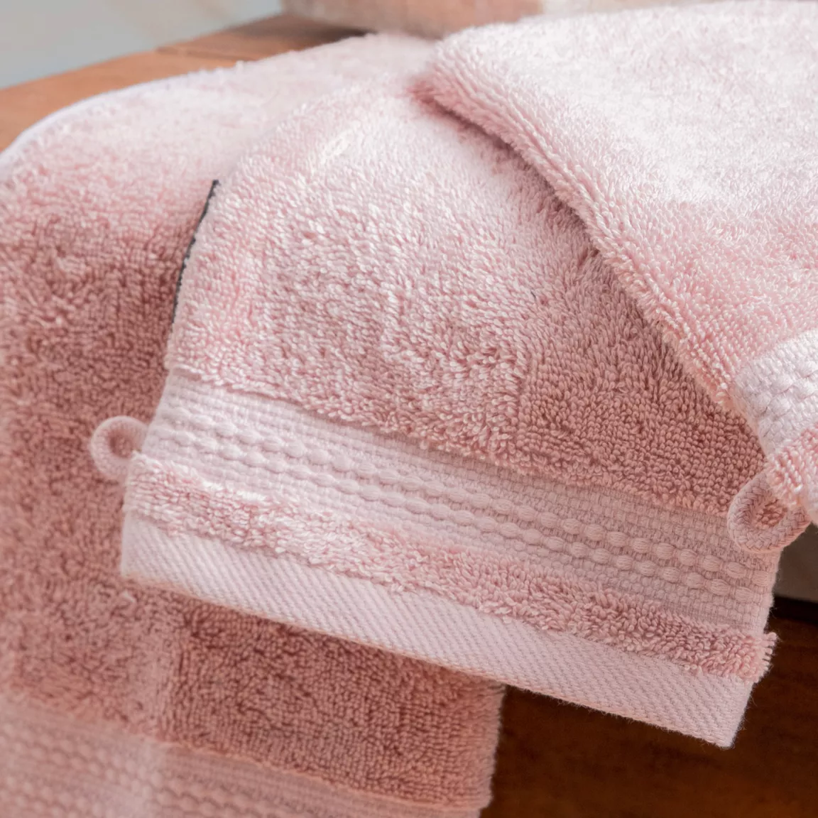 Lot de 2 gants de toilette coton bio (15 x 21 cm) Méline Rose pêche
