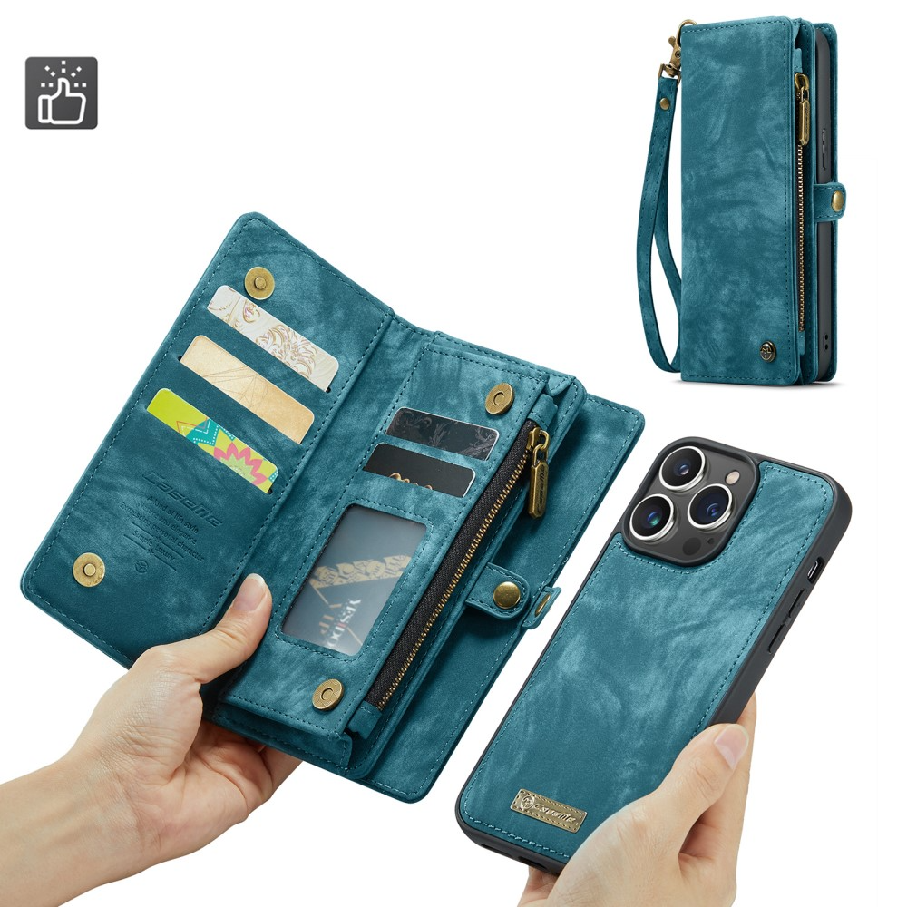 iPhone 16 Pro Max 2in1 Leder Tasche   Magnet Hardcase Karten Etui - Blau