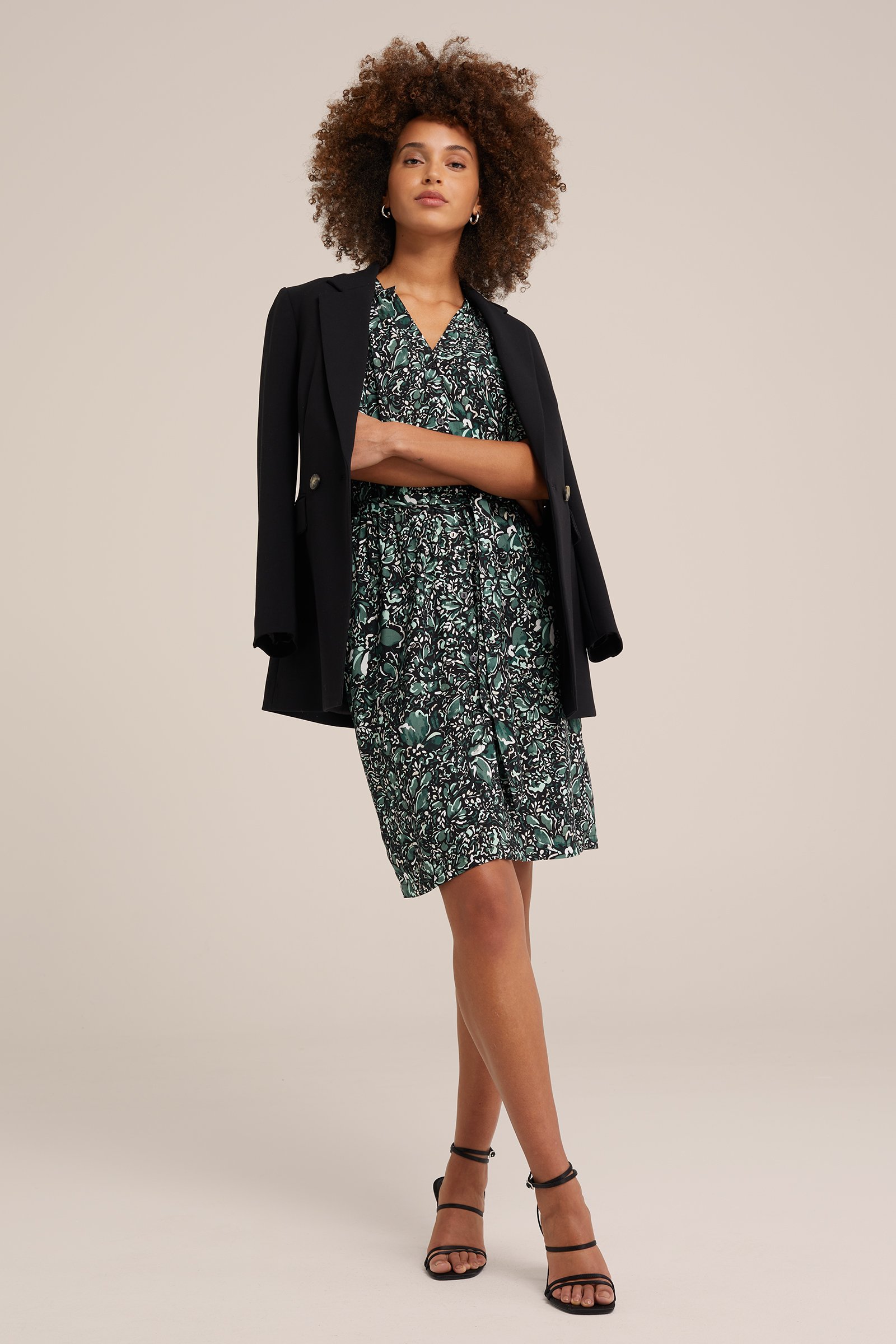 jurk met dessin WE Fashion Donkergroen