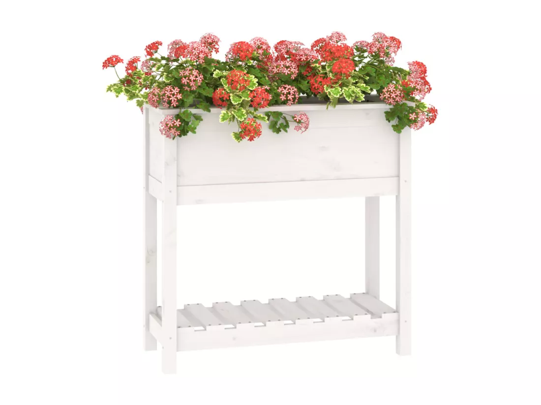 Jardinière avec étagère Blanc 82,5x34,5x81cm Bois massif de pin