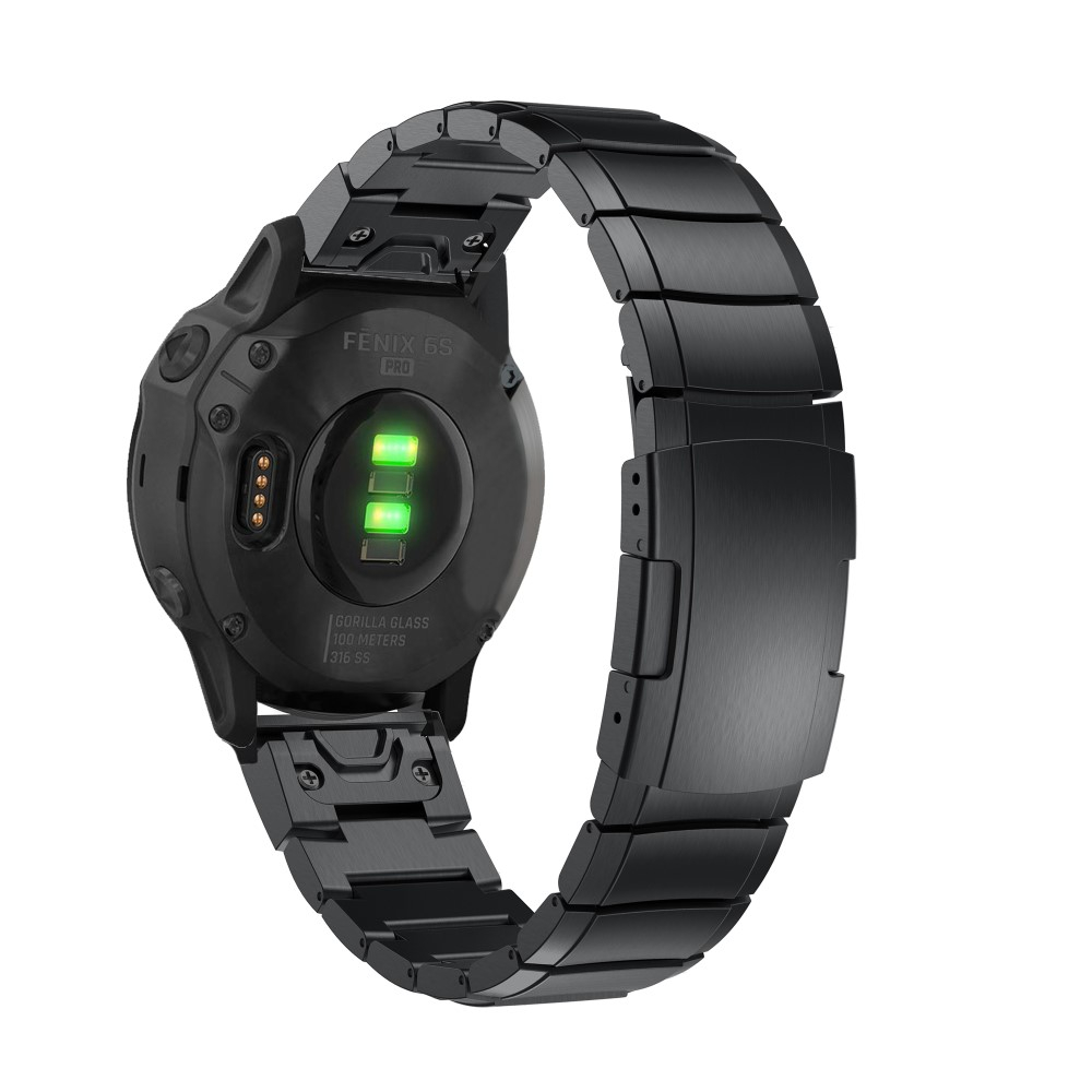 Garmin Edelstahl Armband mit Butterfly Verschluss mit 20mm Schnellverschluss (Gelenkumfang: 220mm) - Schwarz
