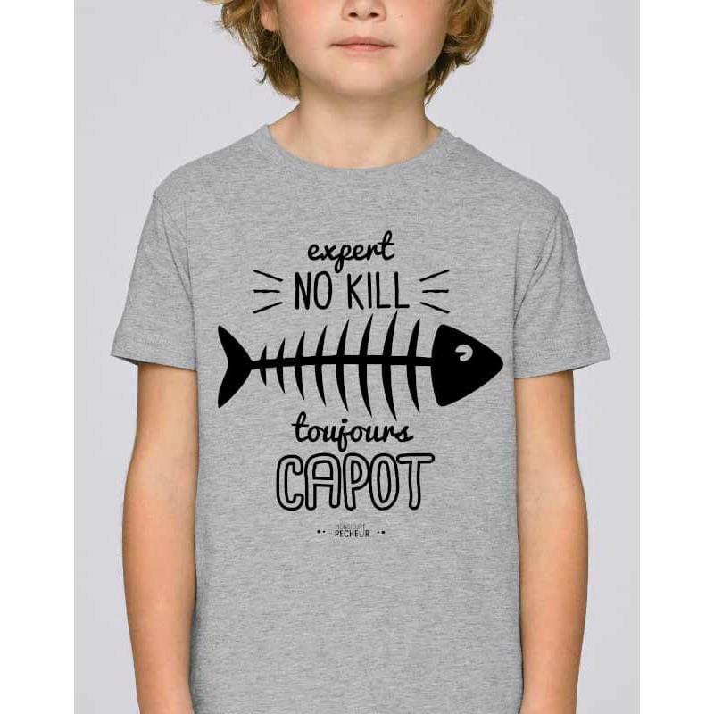 Tee Shirt Manches Courtes Enfant Monsieur Pêcheur Expert No Kill - Heather Grey
