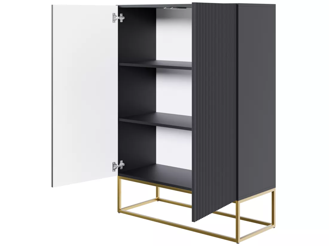 Commode haute à deux portes - 90 cm - noir - VELDIO