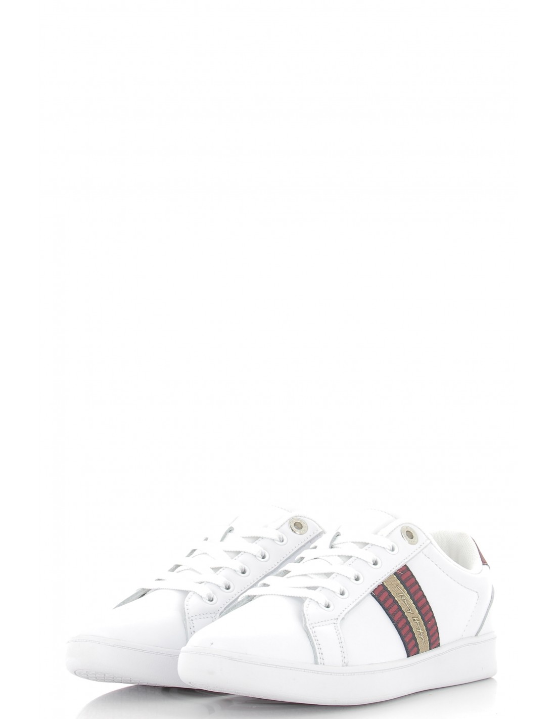 tommy hilfiger baskets de ville femme signature webbing co cuir blanc