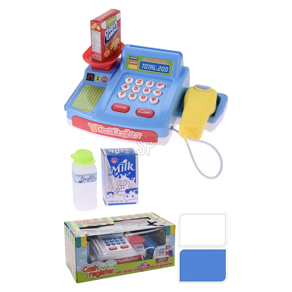Supermarkt Spielkasse blau,gelb,weiss