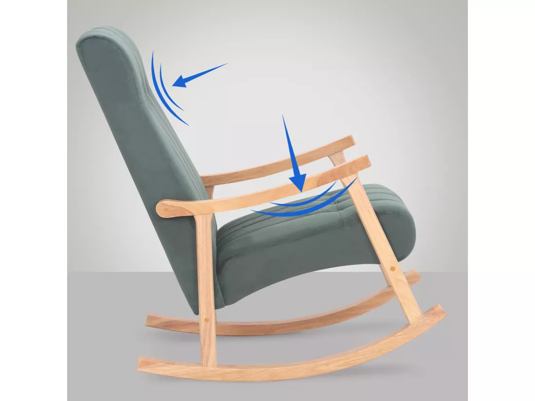 Fauteuil à bascule - Velours - Nature / Vert - Saltillo