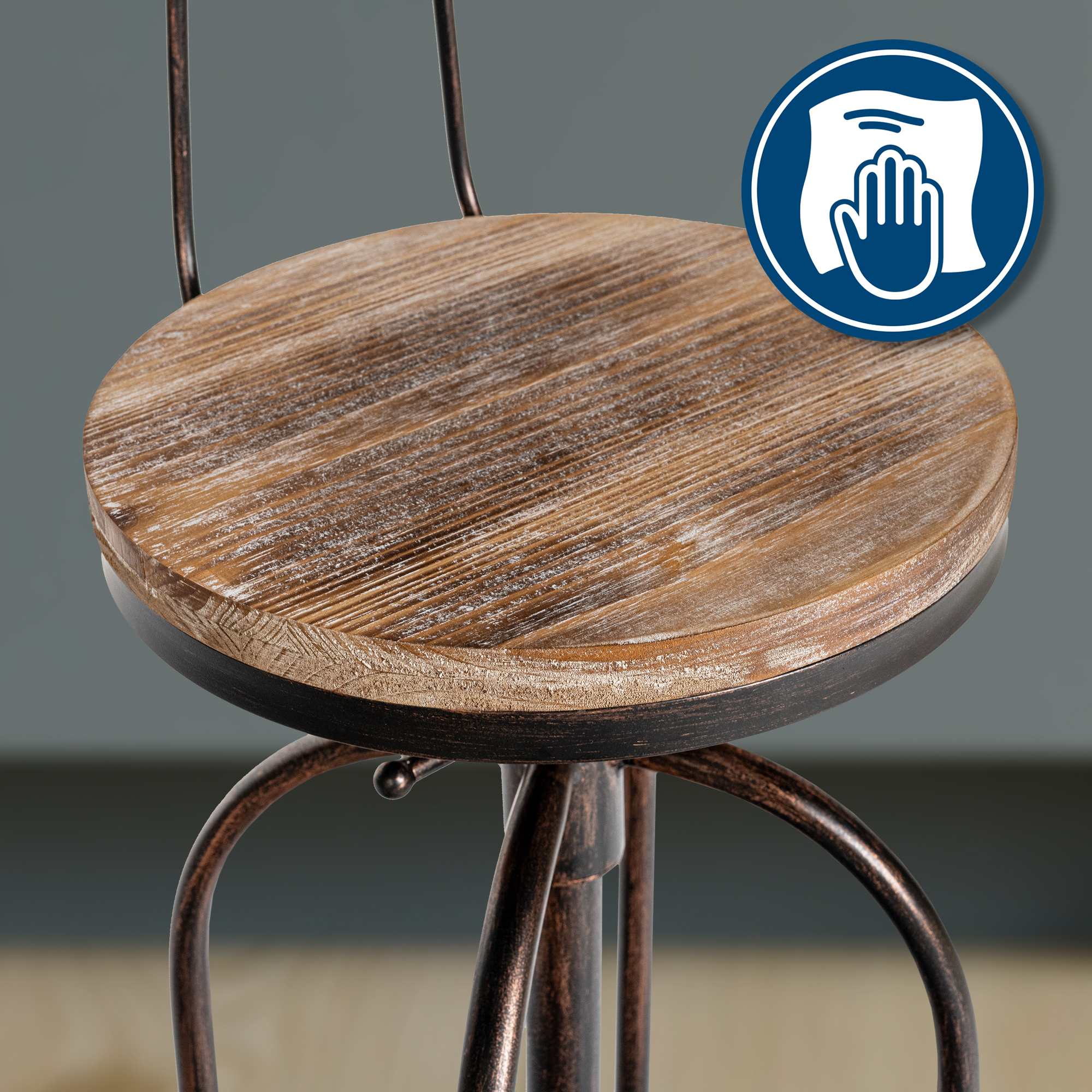 CLP 2er Set Barhocker Pino I Höhenverstellbare Barstühle mit Holzsitzen und Rückenlehnen I Thekenhocker höhenverstellbar und drehbar