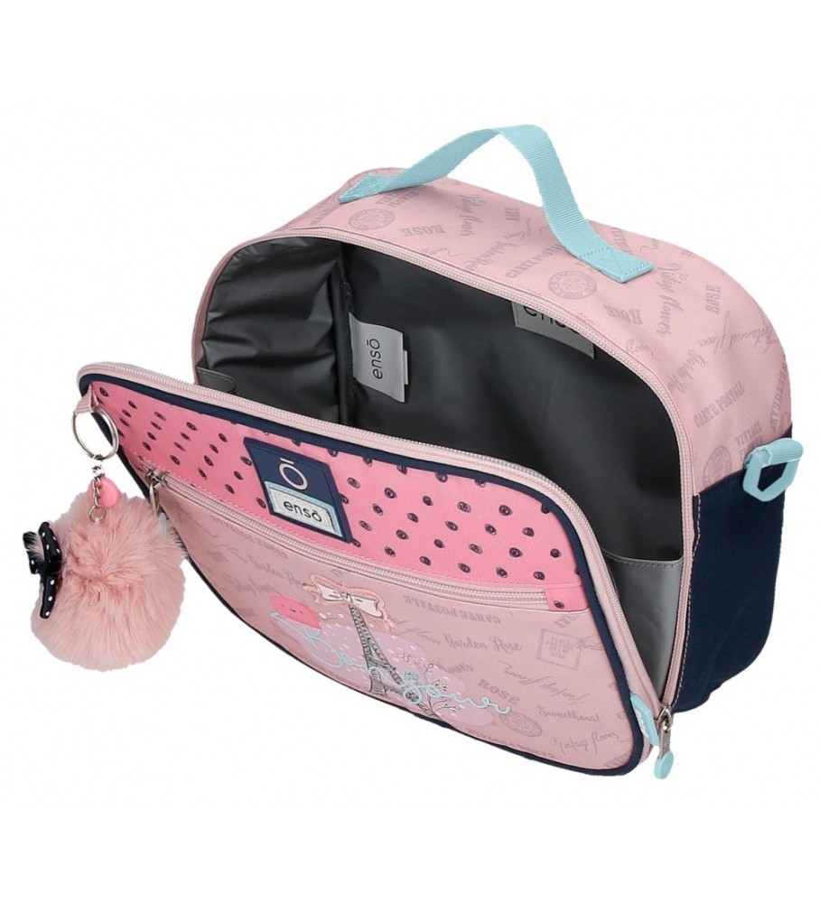 Bolsa térmica de ombro Enso Bonjour, adaptável para transportar alimentos, rosa.