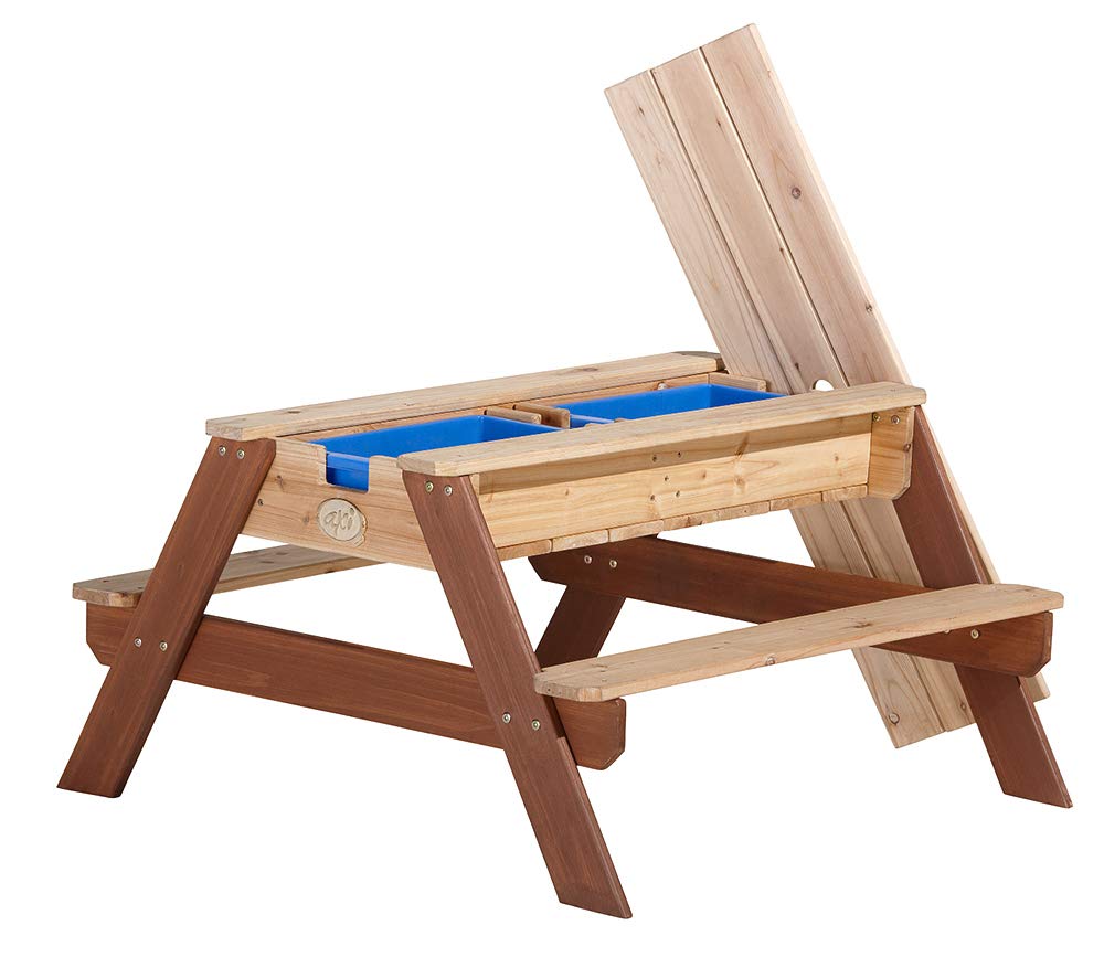 Axi table sable et eau nick brun avec parasol vert blanc 90x80x56cm