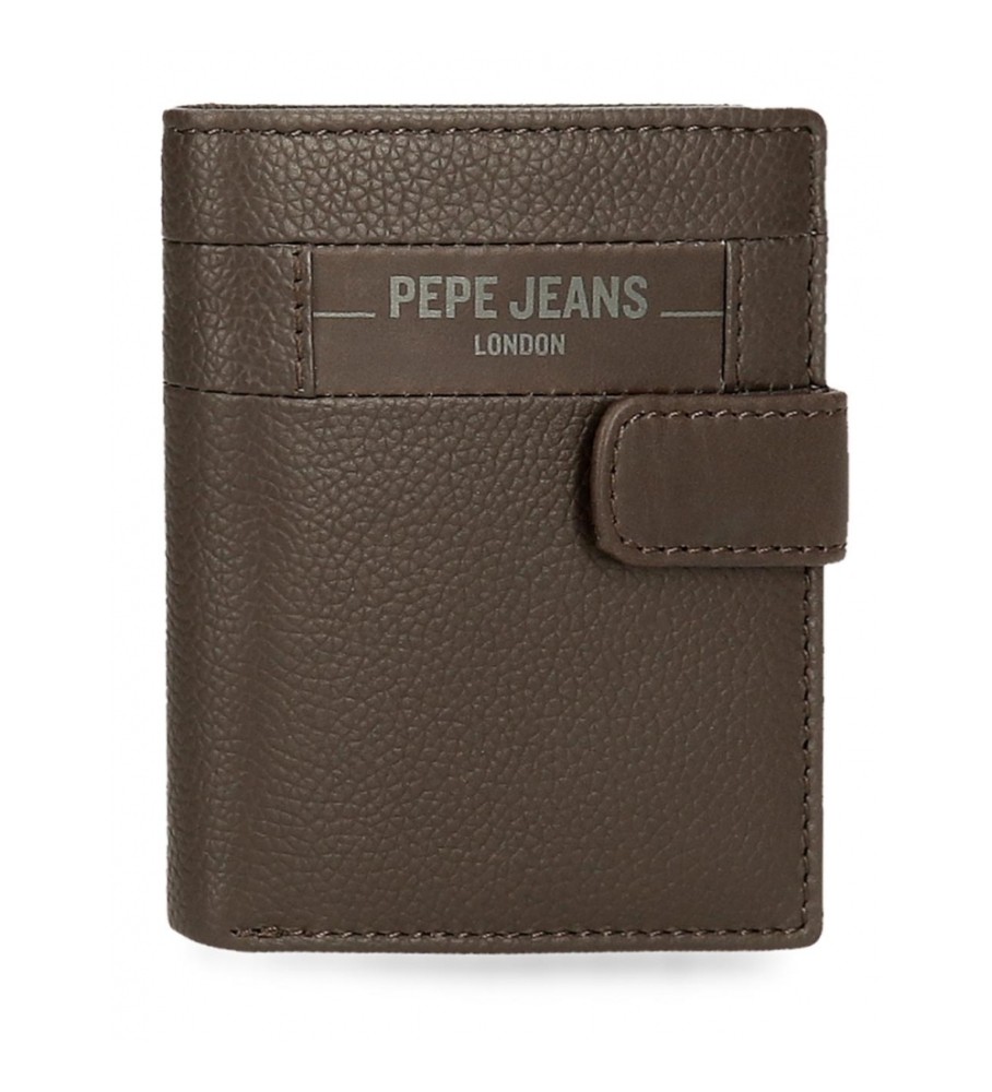 Carteira Pepe Jeans Checkbox em couro com fecho de clique marrom
