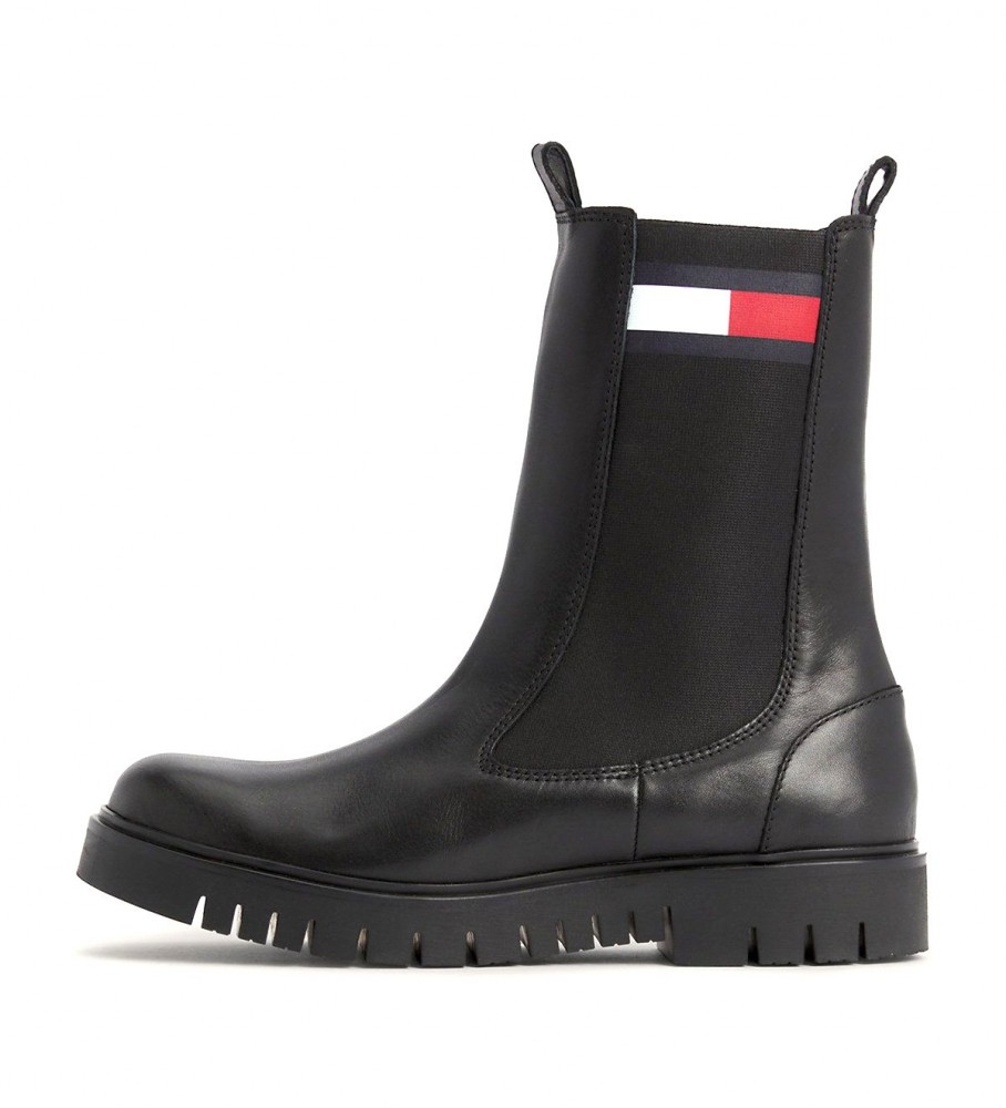 Botas Chelsea Tommy Jeans de cano alto em couro preto