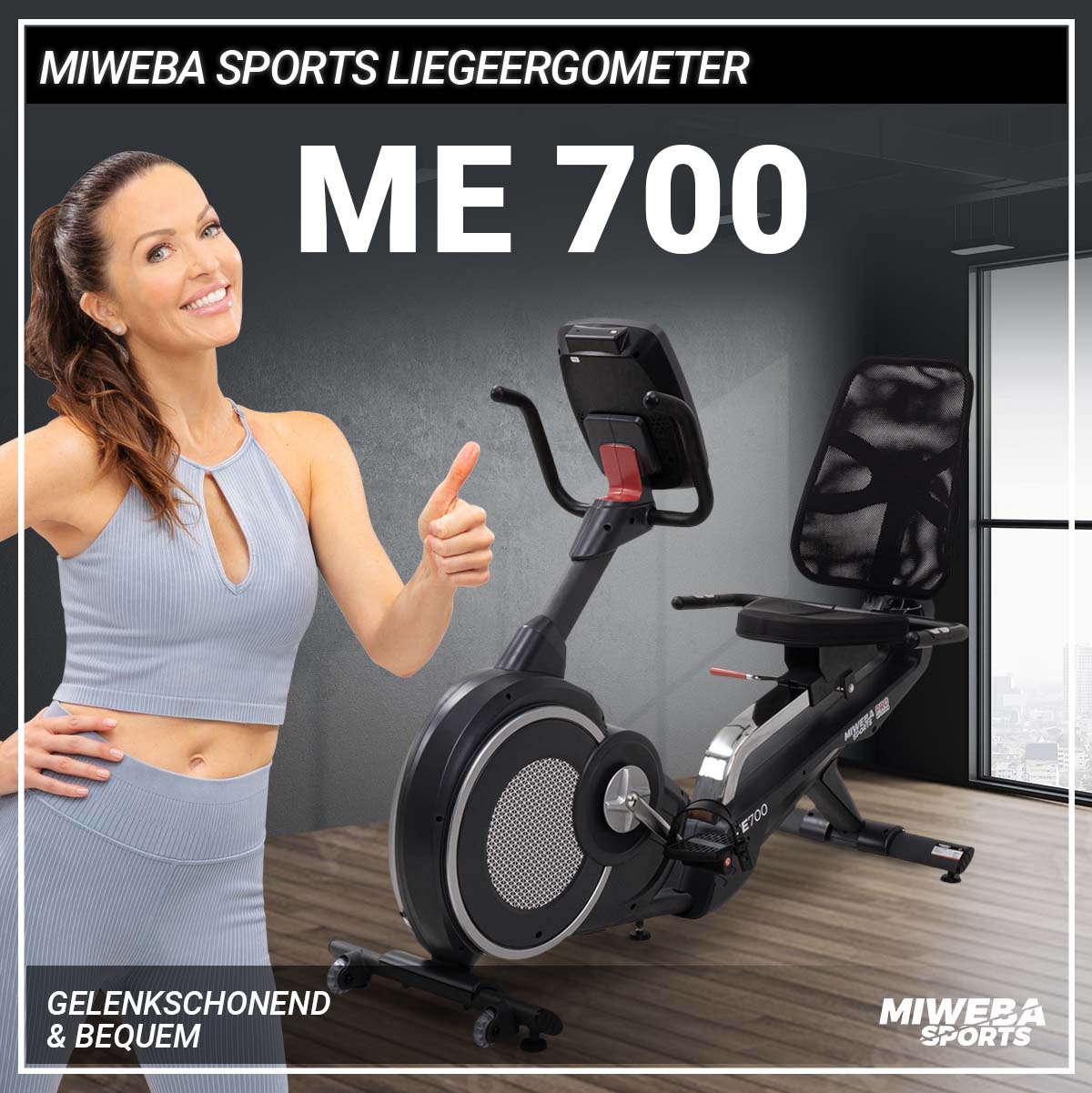 Miweba Sports Liegeergometer ME700, Heimtrainer mit Herzfrequenzkontrolle, Lautsprecher, Pulssensor